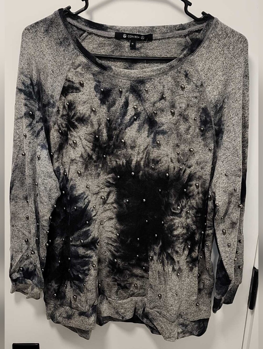 Tie-Dye Studded Crewneck Sweatshirt - Black & Gray
